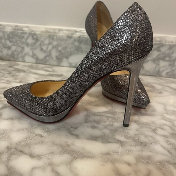 Christian Louboutin FILO 120 Lady Glitter Specchio Heels Silver/Gray Size 39 - Picture 4 of 16